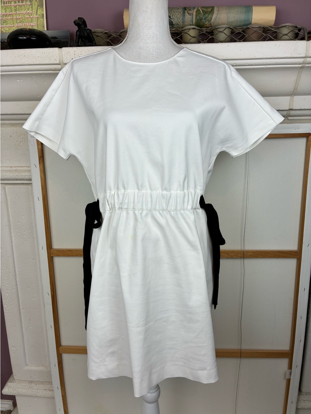 Zara Modern White Mini Dress with Black Side Ties